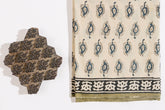 Ivory/Mehndi Pure Cotton Mul Hand Block Saree